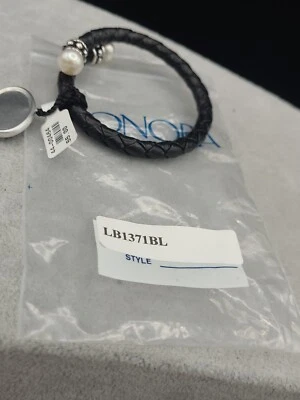 PULSERA HONORA PLATA ESTERLINA PERLA BRAZALETE CUERO 7" LARGO NEGRO #5 Foto 1 de 4