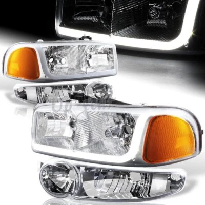 Faros LED DRL cromados ámbar DRL para GMC Yukon XL Denali 2001-2006 + parachoques 4 piezas Foto 1 de 4