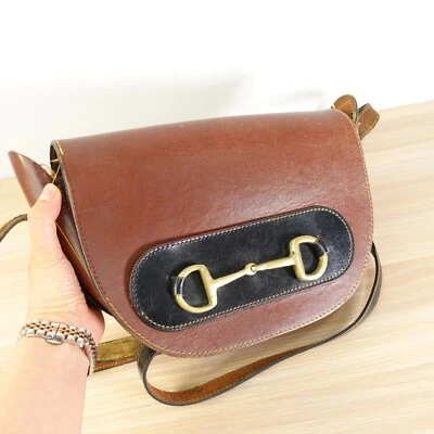 Bandolera vintage con hebilla de cuero marrón caballo luna ecuestre Foto 1 de 4