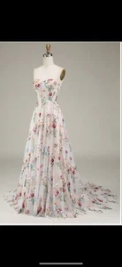 Floor Length Women’s Floral Prom Dress Gown Mesh Multicolor Strapless Adjustable - Picture 1 of 5
