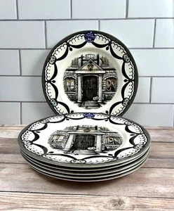 ROYAL STAFFORD Halloween HAUNTED HOUSE 1666 Witch DINNER PLATES Set Of 6 New - Picture 1 of 9
