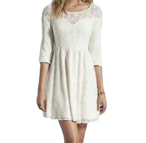 OFF WHITE Mini abito da pattinatore floreale Free People Off bianco pizzo maniche lunghe scollo scollo piccolo