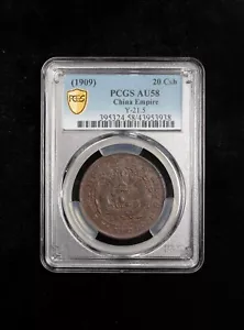 1909 CHINA AE 20 cash, Central Mint, Teintsin, Y-21.5 - AU58 - Picture 1 of 2