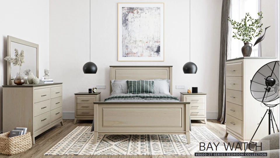 EN STOCK - Juego de dormitorio costero moderno de 6 piezas de madera maciza hecho a mano Amish Foto 1 de 1