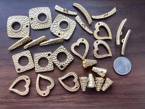 27 Pcs Hammered Gold Tone Toggle Clasps Bead Cones Charms Matched  Lot - Picture 1 of 7