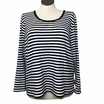 Liz Claiborne Crew Neck Sweatshirt Women’s Size 3X Black/White Stripes Pullover - Image 1 of 4