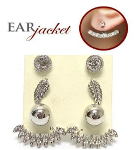 G3 Crystal Stud EARRINGS Ear Jacket 3 Pairs Interchangeable Silver Tone NEW - Picture 1 of 1