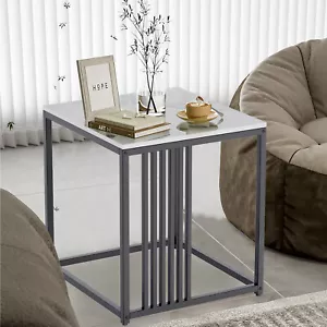 Chic Square Marble End Table Modern Nightstand White Side Table Black Iron Frame - Picture 1 of 16