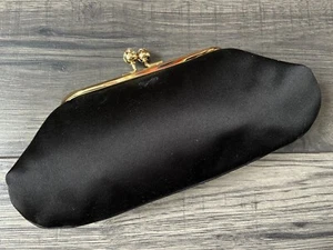 ANYA HINDMARCH BLACK SATIN MAUD FRAMED CLUTCH MADE IN ENGLAND - Picture 1 of 12