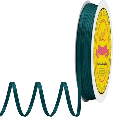 Double Face Teal Satin Thin Ribbon 1/8 inch X 100 Yards Polyester Teal Ribbon fo - Image 1 of 4