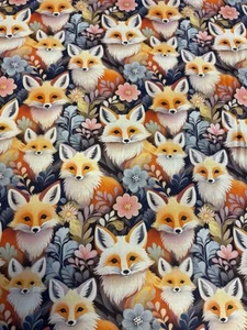 2.5 Metres Vibrant Foxes Floral Printed Cotton Craft Quilt Dress Fabric - Picture 1 of 5