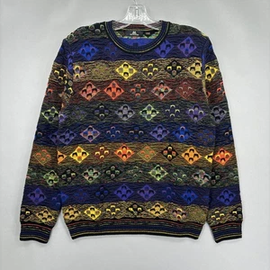 Montechiaro Sweater Mens Medium Multicolor 3D Knit Geometric Merino Cosby Italy - Picture 1 of 12