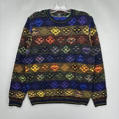 Montechiaro Sweater Mens Medium Multicolor 3D Knit Geometric Merino Cosby Italy - Image 1 of 4