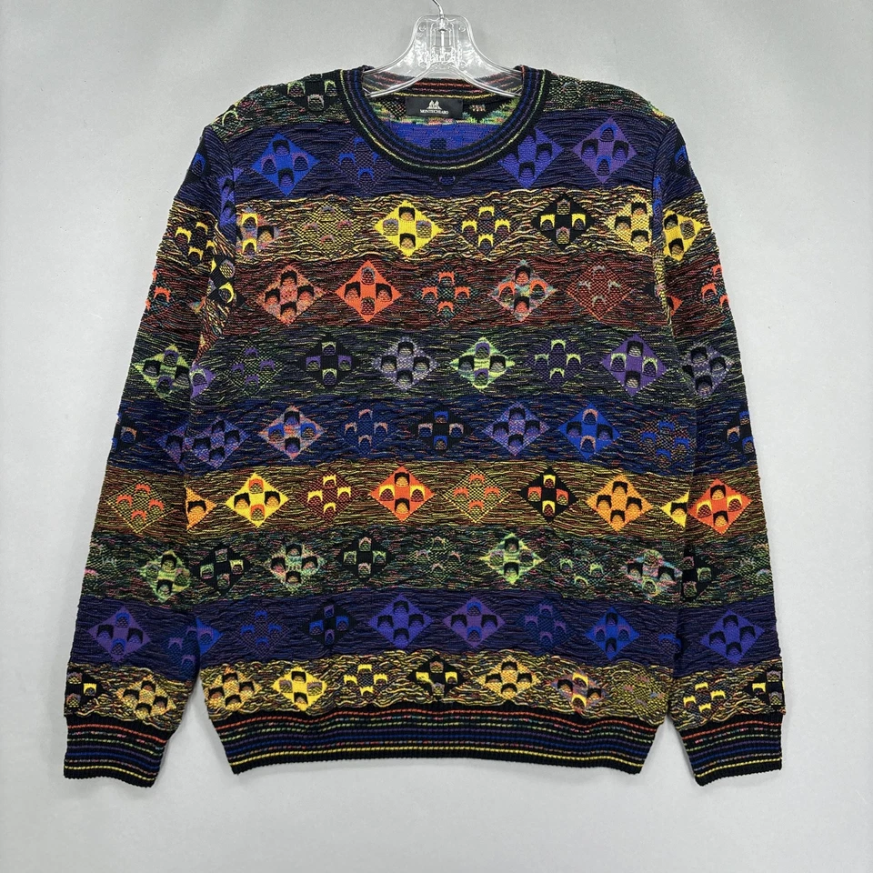 Montechiaro Sweater Mens Medium Multicolor 3D Knit Geometric Merino Cosby Italy - Image 1 of 4