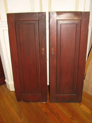 Pair Of Antique Old Solid Wood Raised Panel Cabinet Doors - Image 1 of 4