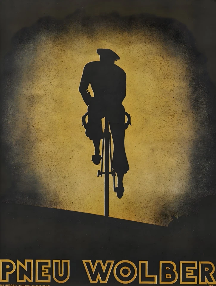 16510.Wall Decor Poster.Interior Art.Pneu Wolber Bicycle Tire Ad Man Silhouette - Image 1 of 1