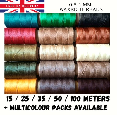 0.8 - 1mm Waxed Thread Flat Strong Polyester Cord 150D Leather Macrame DIY - Image 1 of 4