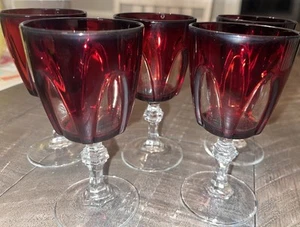 Set of 5 Cristal D’Arques Durand Gothic Wine Glasses Ruby Red Cut To Clear 1970s - Picture 1 of 5