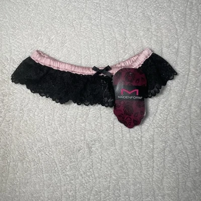 Maidenform Muslo Liguero Rosa Satinado Negro Encaje Lazo Talla Única Foto 1 de 3