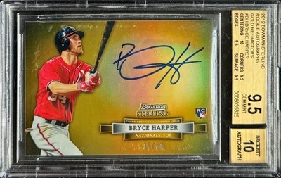 2012 Bowman Sterling Bryce Harper Gold Refractor Auto RC /50 BGS 9.5 Auto 10 - Image 1 of 3