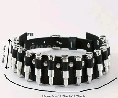 Gargantilla unisex punk, grung, plata imitación bala imitación cuero hebilla ajustable Foto 1 de 4