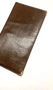 OLD GUCCI 1970s METAL COVERED EDGES LEATHER LONG WALLET ITALY NATURAL BROWN - Picture 1 of 19