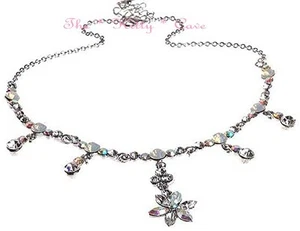 Deco Vintage Silver Opal Star Flowers Hollywood Necklace w/ Swarovski Crystals - Picture 1 of 1