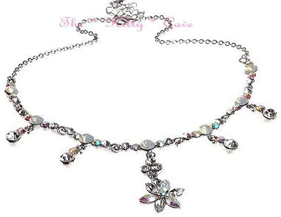 Deco Vintage Silver Opal Star Flowers Hollywood Necklace w/ Swarovski Crystals - Image 1 of 1