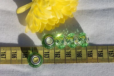 Европейский стиль большой отверстие граненый кристалл стекла w/никель цвет латуни сердечник / 5 шт. - Изображение 1 из 4