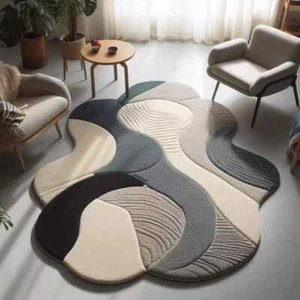 Amoeba irregular shape rug hand tufted Rug Woolen rug 3x3 4x4 5x5 6x6 7x7 8x8 FT - Picture 1 of 6