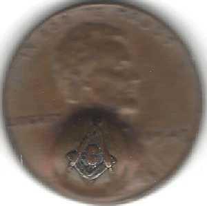 1949-P, Free Mason embosed Wheat Penny, oddity (US COIN, MONEY, COLLECTIBLE) - Picture 1 of 3
