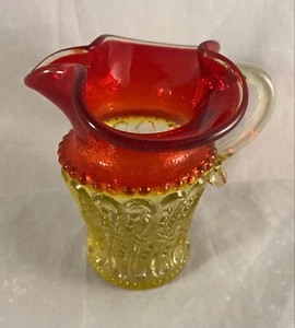 Amberina Glass Creamer Swirls Dots Ruffled Brim Red Yellow - Picture 1 of 5