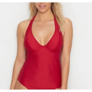 Camiseta de natación Tankini halter con aros rojo rojo rojo birdsong talla 32H Bare Necessities - Imagen 1 de 12
