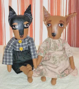 Buy 2 Get the 3rd FREE, PATTERN, Primitive Art Doll, Doberman Dog - Picture 1 of 2