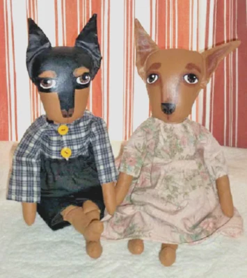 Buy 2 Get the 3rd FREE, PATTERN, Primitive Art Doll, Doberman Dog - Image 1 of 2