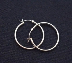 2mm X 30mm 1 1/4" Plain Polished Round Hoop Earrings Real 925 Sterling Silver - Picture 1 of 5