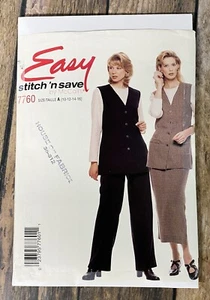 McCALL'S 7760 Stitch 'n Save Patrón Chaleco Pantalones Falda Patrón Talla 10-16 Sin Cortar - Imagen 1 de 3
