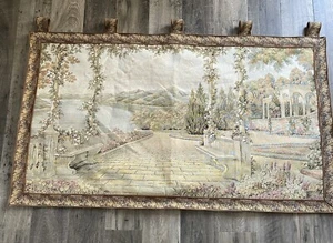 Tapestry Wall Hanging  Lake & Terrace Garden Mountain ITALY 54.5” X 32” HTF - Picture 1 of 10