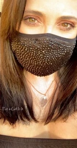 MASCARILLA FACIAL AJUSTABLE HECHA A MANO REUTILIZABLE CRISTAL NEGRO ESTRÁS BLING MODA - Imagen 1 de 3