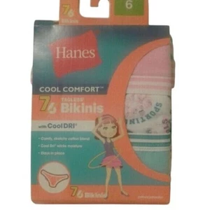 Hanes 6 Girls tagless Bikini underwear Panties 7 pair Cool Dri Comfort NEW - Picture 1 of 2