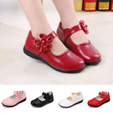 Kids Girls Loafers Comfy Low Heel Flat Dress Flower Strap School Shoes