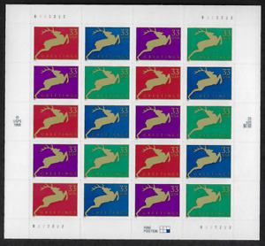 US Stamps Full Pane Of 20, Christmas Deer, #3356-3359 MNH