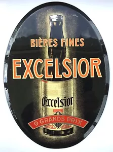 ANCIEN GLACOIDE EXCELSIOR BIÈRES FINES 9 GRANDS PRIX ENAMEL PLASTIC PLATE BEER - Imagen 1 de 5