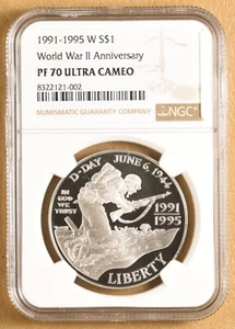1991-95 World War Two Commemorative Silver Dollar NGC PF 70 Ultra Cameo - Picture 1 of 2