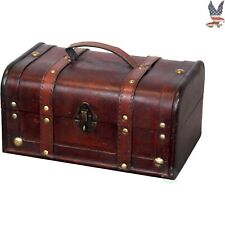Decorative Treasure Box - Small Wood Trunk - Antique Look - 11" x 7" x 5.5"