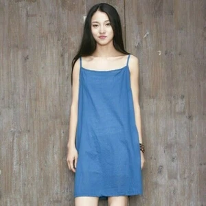 Women Cotton Linen Slip Dress Strappy Sleeveless Petticoat Midi Retro Plain Tee - Bild 1 von 17