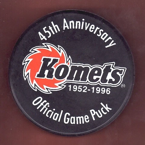 GAME PUCK - FORT WAYNE KOMETS IHL 45th ANNIVERSARY 1952-1996  - GTE back Cover