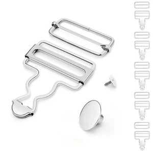 6 Sets Metal Overall Buckles 1-1/2 Inch with Tri Glide Slide Buckle and Buttons - Picture 1 of 6