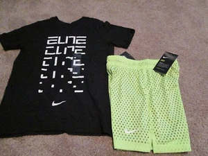 NEW Girls NIKE 2pc OUTFIT Neon/Gray Shorts+Blk "Elite" Graphic YSM 8 FREE SHIP - Picture 1 of 9