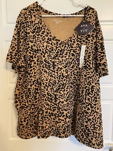 T-SHIRT Cheetah  WOMEN'S PLUS SIZE 3X AVA & VIV SHORT SLEEVE V-NECK STRETCH - Picture 1 of 8